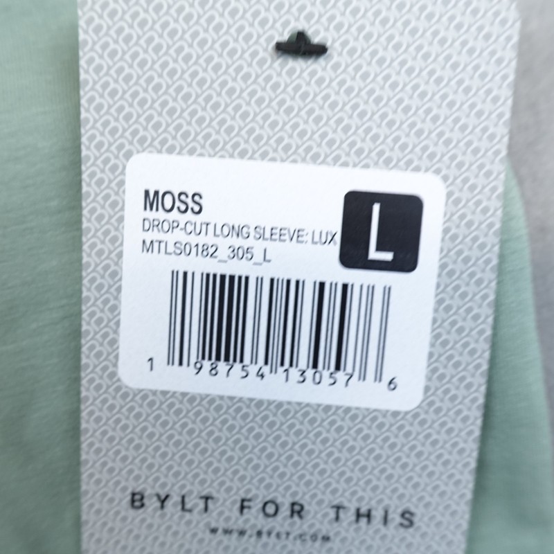NWT BYLT Drop Cut Lux Long Sleeve Shirt Mens Size L Green Curved Hem gallery
