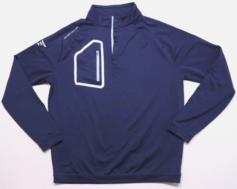 Peter Millar Quarter Zip Neck Pullover Men's M Navy Blue Recycled Poly Golf L/S