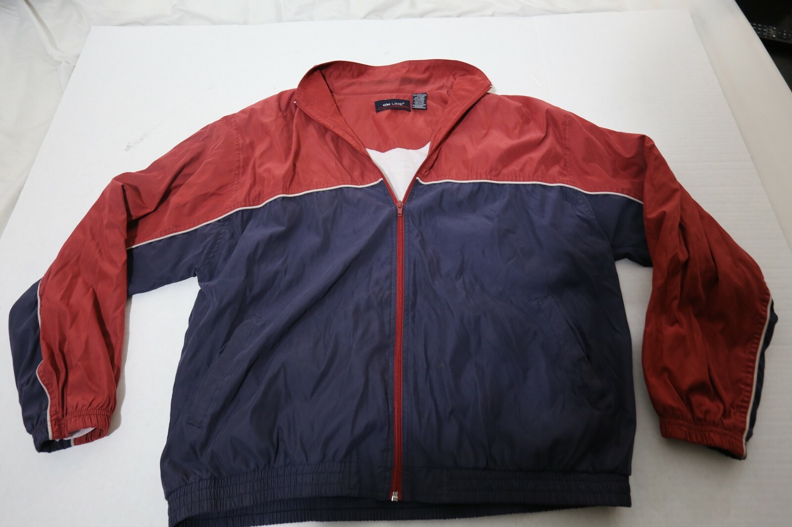 On Line VTG Jacket red blue sz XL olds chool coat zipper stripe sports wear MENS gallery