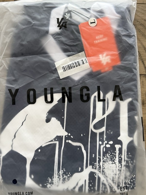 YoungLA "Drippy Skull" mesh jersey in dark blue With white skull graphic gallery