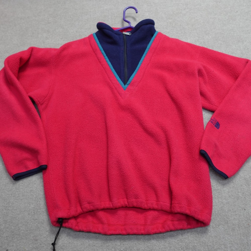 Vintage The North Face Sweater Medium Pink V-Neck 1/4 Zip USA Made 1990 Dicky