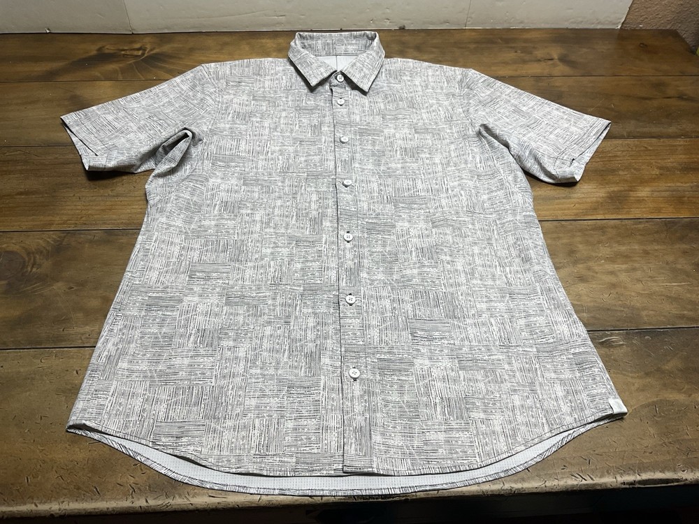 Lululemon Airing Easy Short Sleeve Shirt Medium Gray White Live In Practice