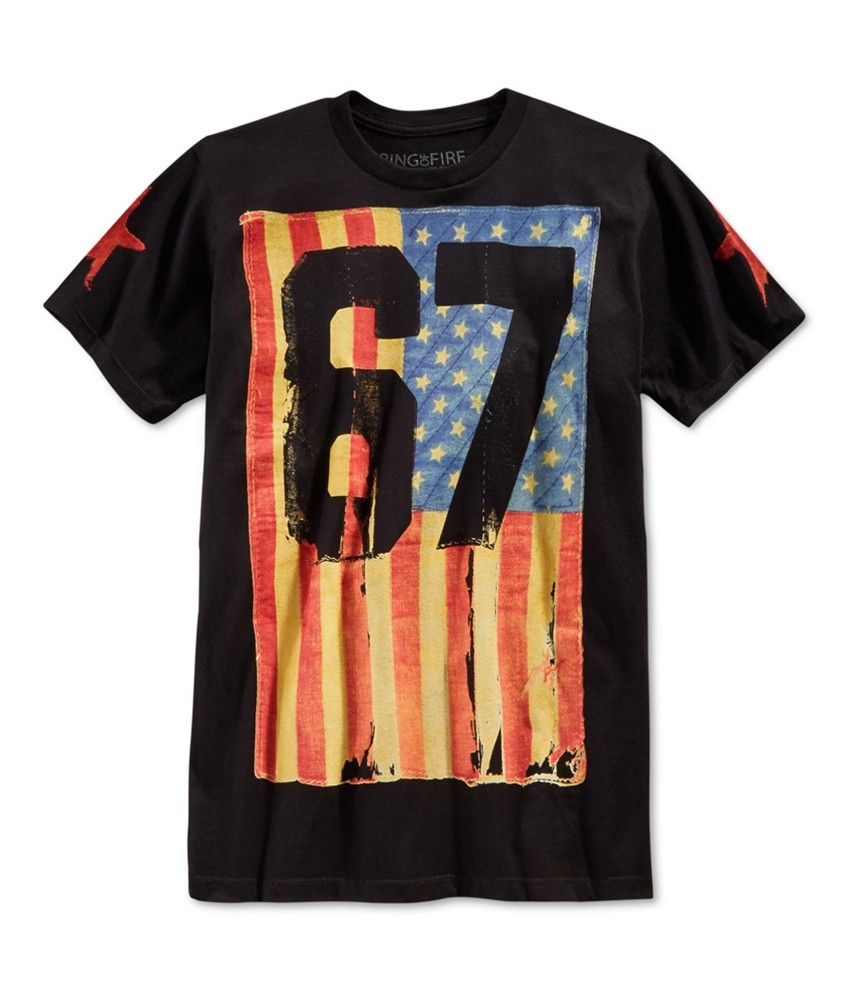 Ring Of Fire Mens Shred Flag 67 Graphic T-Shirt, Black, Small gallery