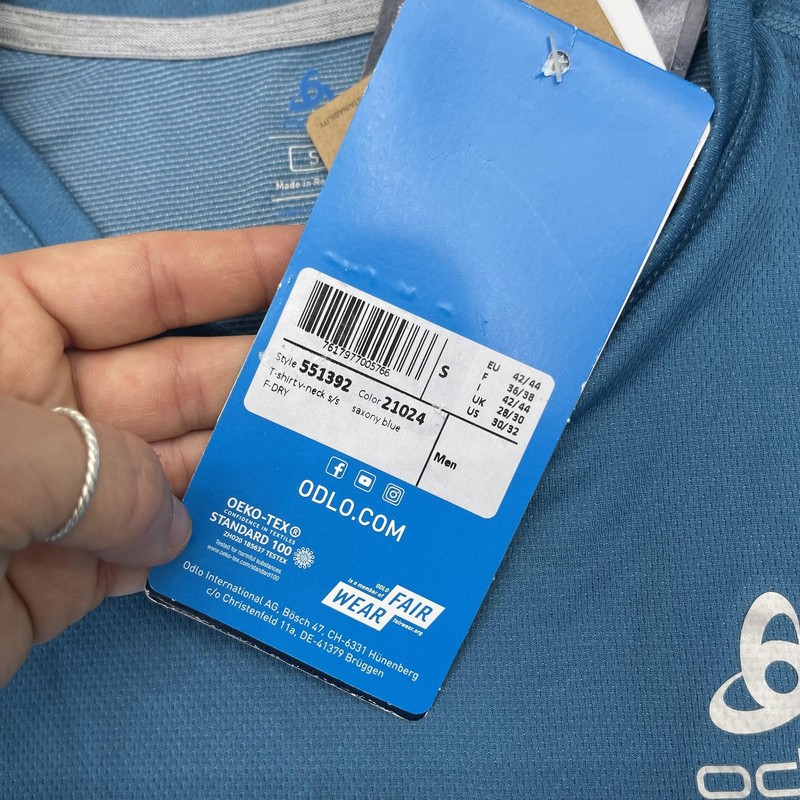 Odlo Shirt Mens Small Blue Short Sleeve F-DRY V-Neck Running Tee Athletic UV30+ gallery