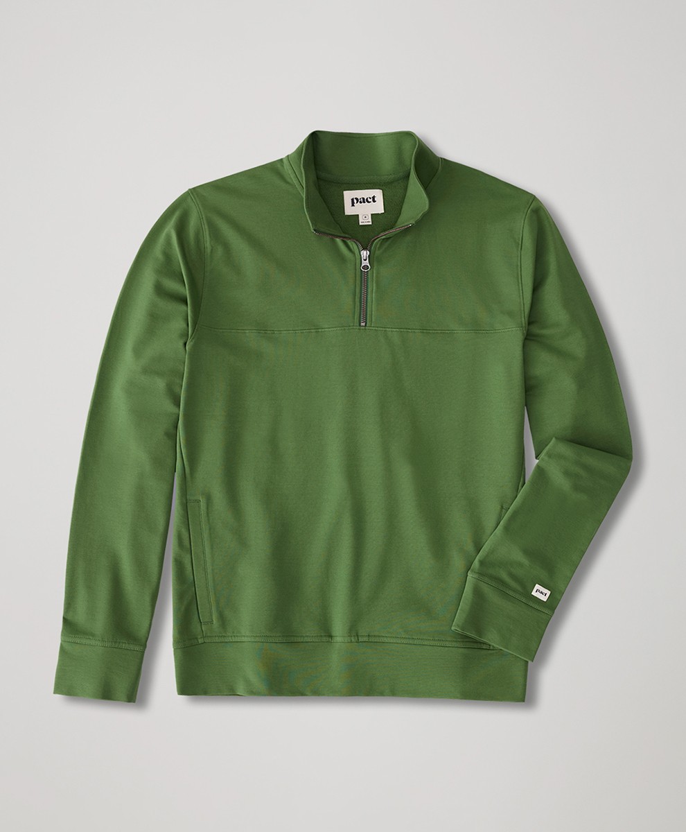 Pact Men's Stretch French Terry Quarter Zip Large Ivy Top Outerwear Shirt gallery