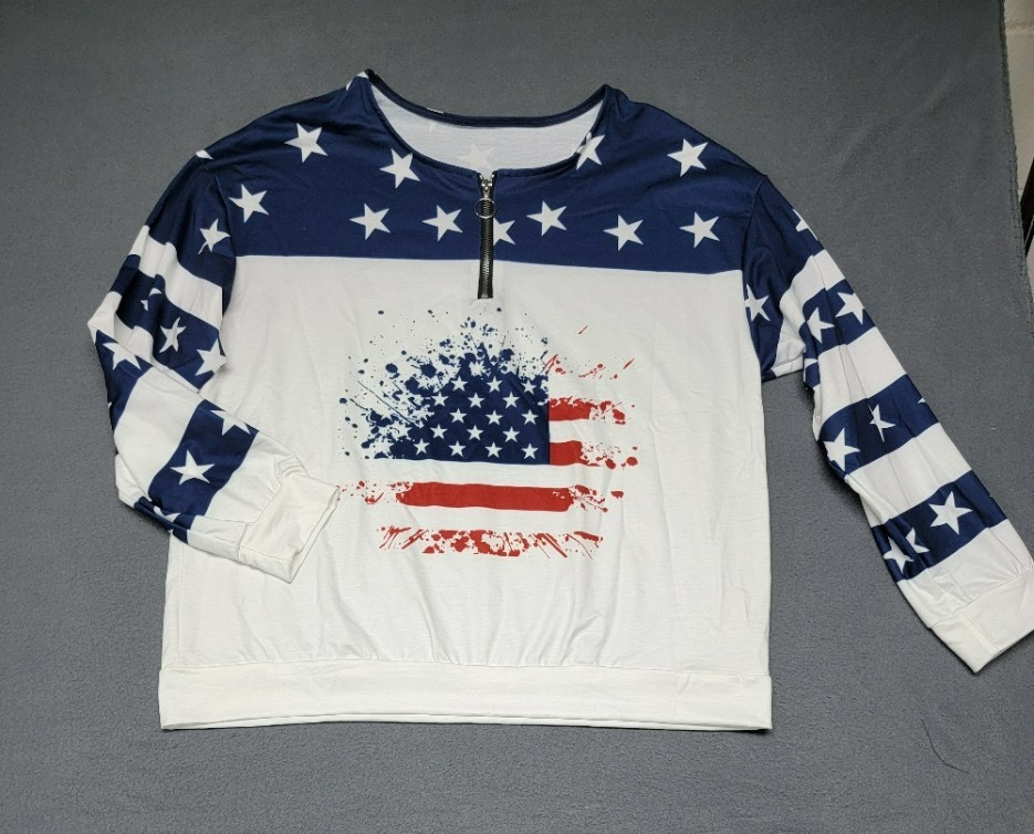 NIP~AMERICAN FLAG~1/4 Zip Pullover Unisex XXL Red-White-Blue Patriotic Stars gallery