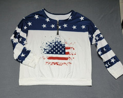 NIP~AMERICAN FLAG~1/4 Zip Pullover Unisex XXL Red-White-Blue Patriotic Stars