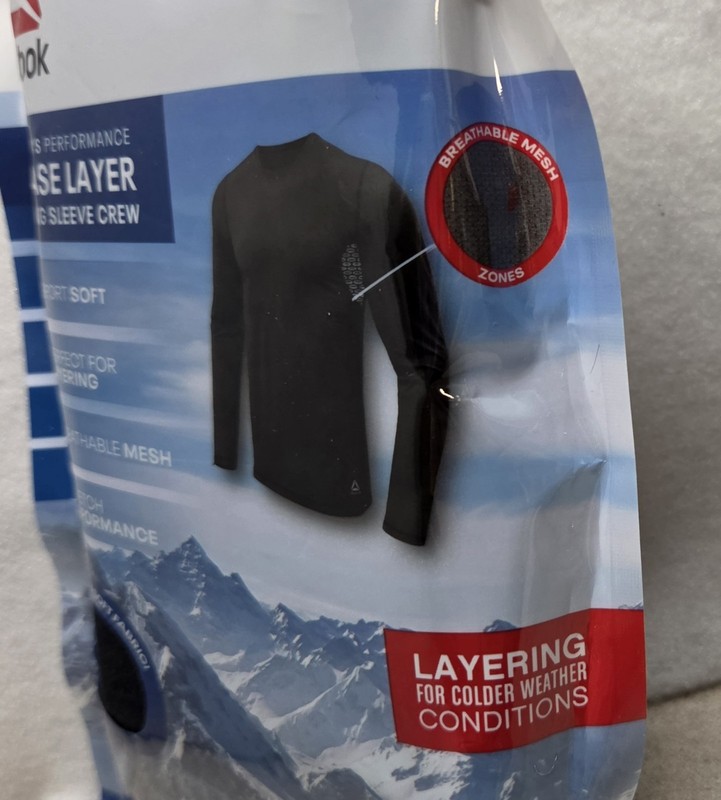 Reebok Men's Performance Base Layer Long Sleeve Crew Top, Black, Size S (34-36) gallery