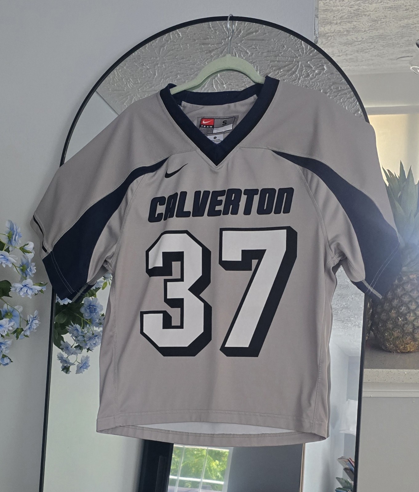 Nike Team Men's S Jersey Gray/Navy Colorblock V-Neck #37 Short Sleeve gallery