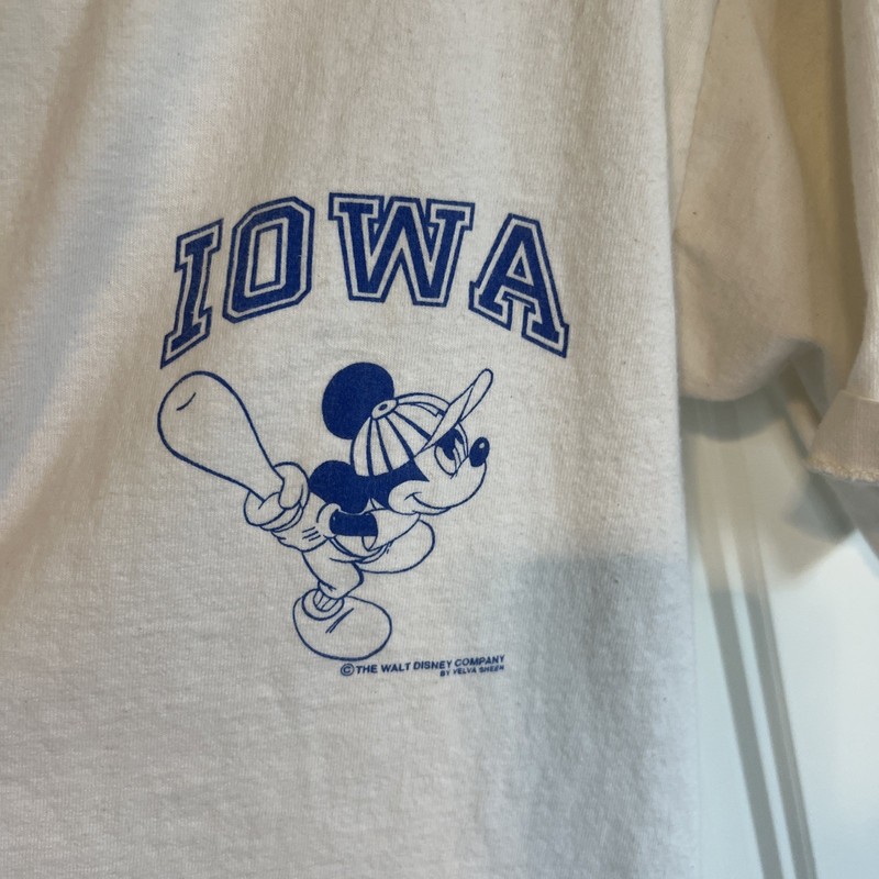 Mickey Mouse Jersey Womens Large Velva Sheen Cream Baseball USA Made VTG 80s gallery