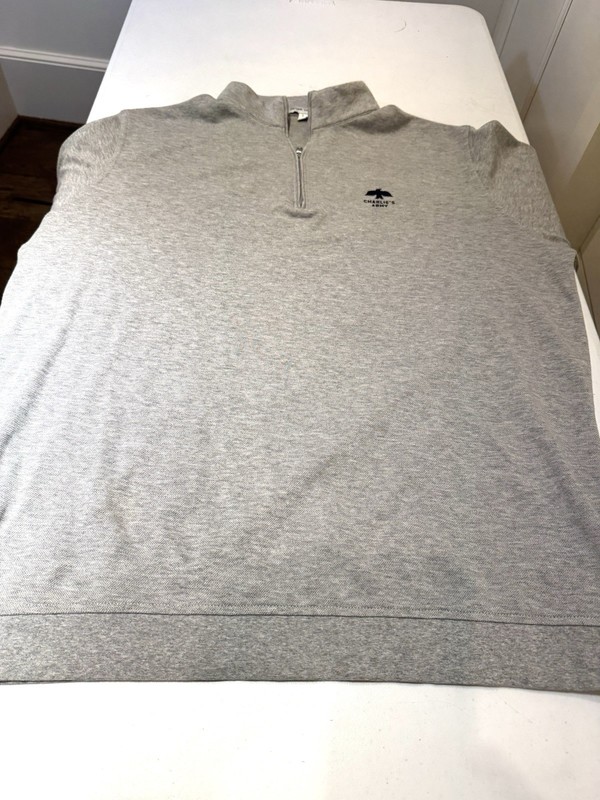 Peter Millar Men Size L Gray Quarter Zip Pullover Logo Charlie’s Army Logo EUC gallery