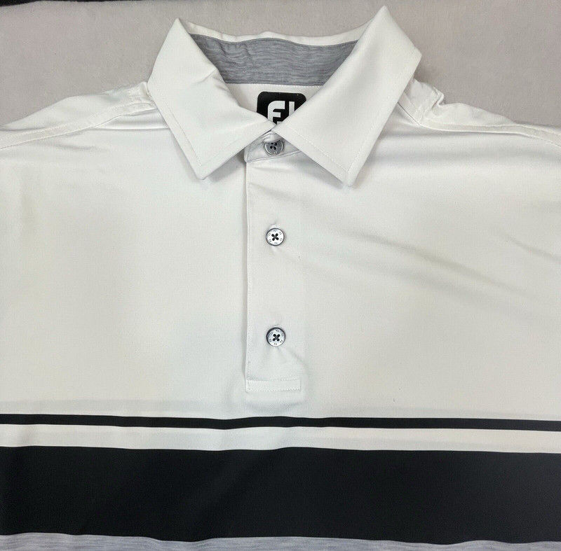FootJoy Mens Polo Shirt L White Grey Black Colorblock Spandex Stretchy Golf gallery