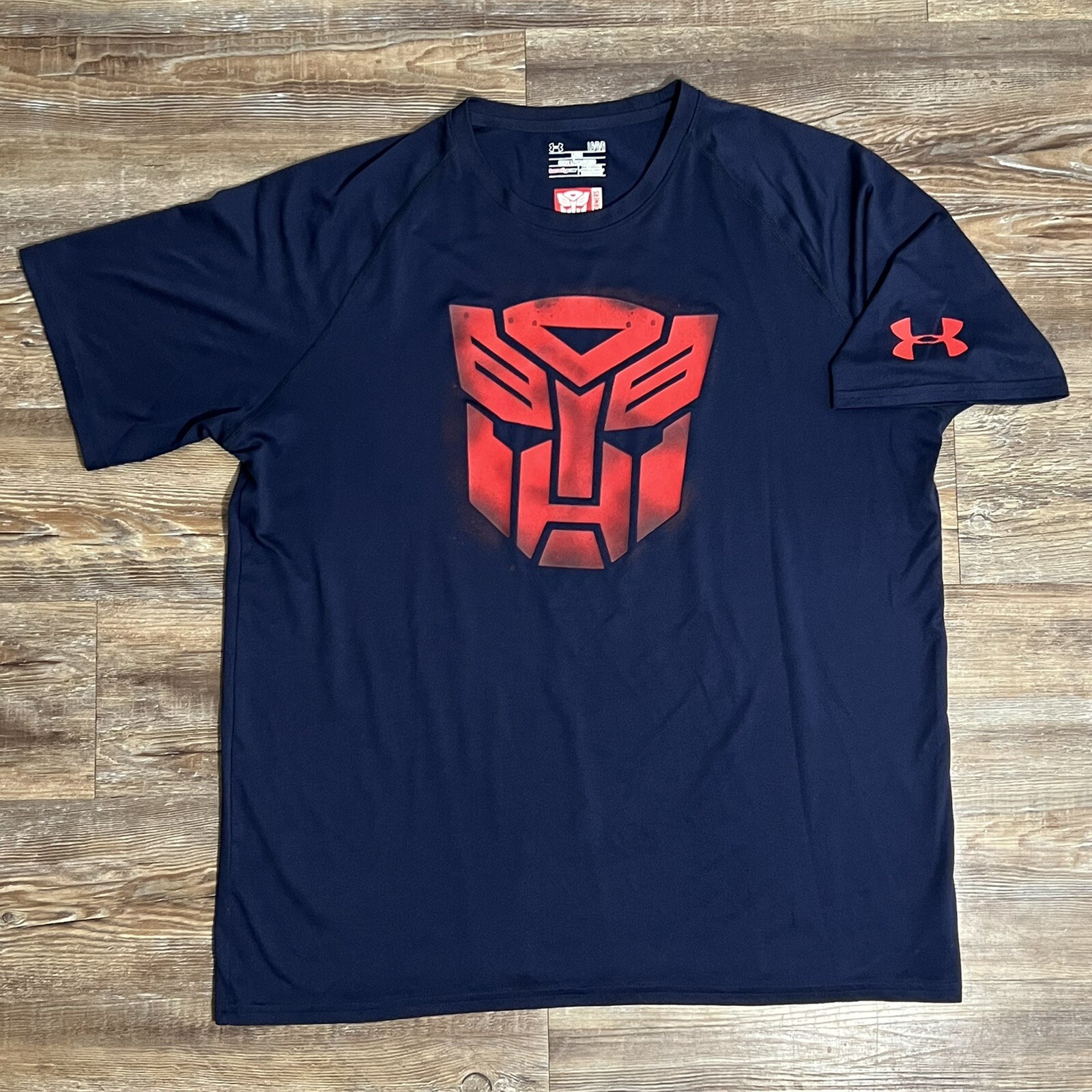 Under Armour Transformers AutoBots Logo HeatGear Navy Blue Shirt Mens Size Large gallery