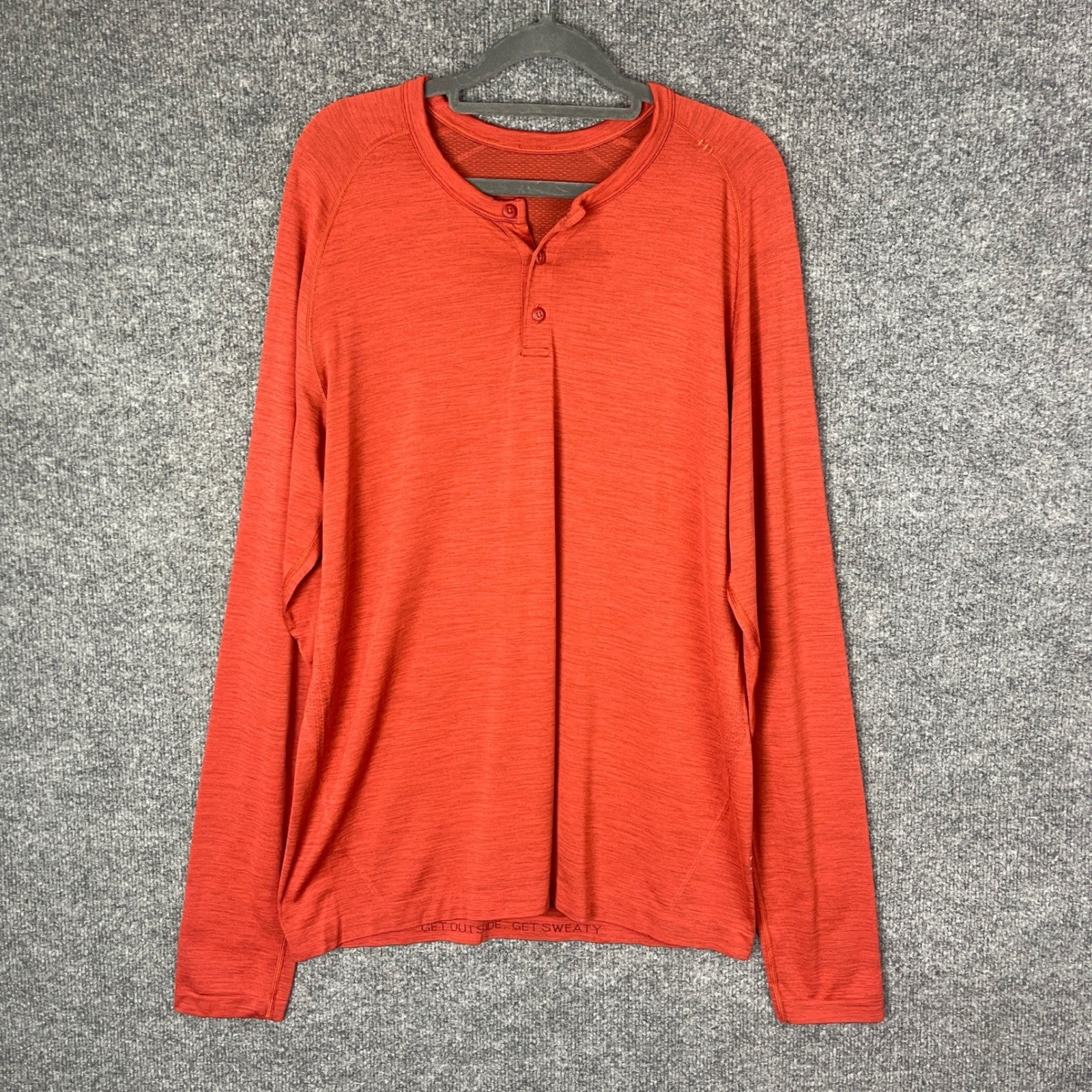Lululemon Metal Vent Tech Henley Mens L Orange Excellent Long Sleeve Shirt gallery
