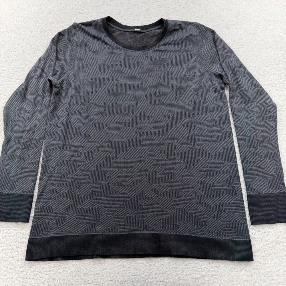 Lululemon Mens Long Sleeve Geometric Print Athletic Crew Neck Top Camo Black M