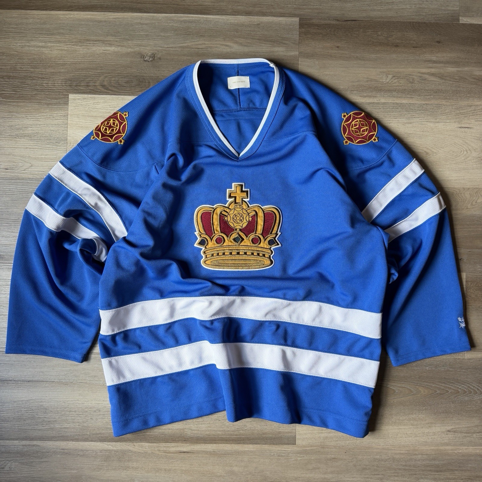 Aime Leon Dore ALD Blue Team Hockey Jersey Embroidered Logo Patches Men’s Sz XL gallery