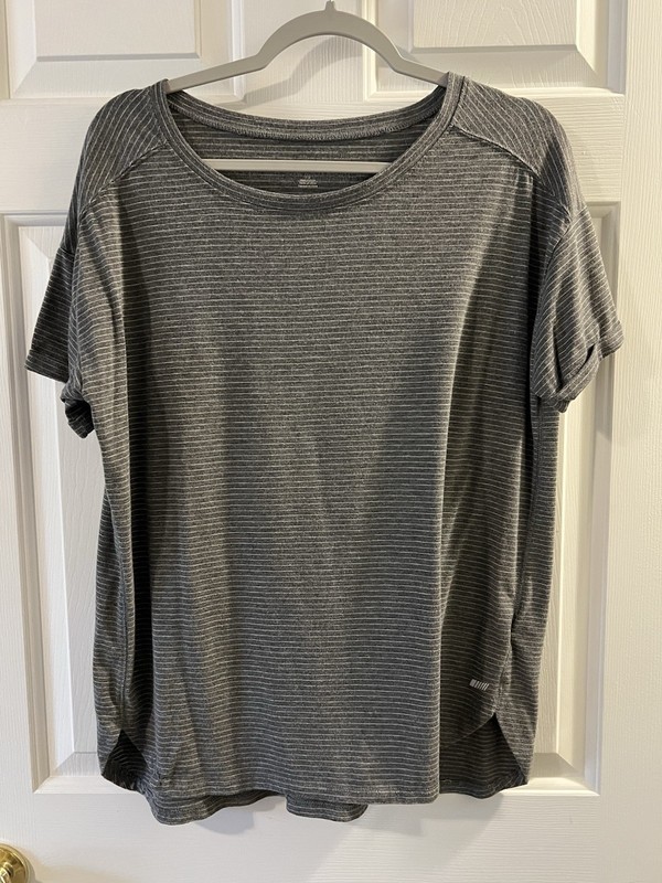 Amazon Essentials Striped Athletic Shirts, Size Large, Set Of 2 Gray and Maroon gallery