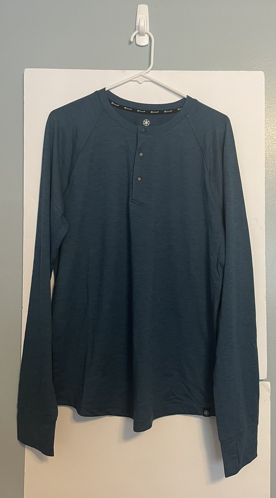 Gaiam Blue Size Medium Men’s Intent Henley 3.0 long sleeve shirt quarter button