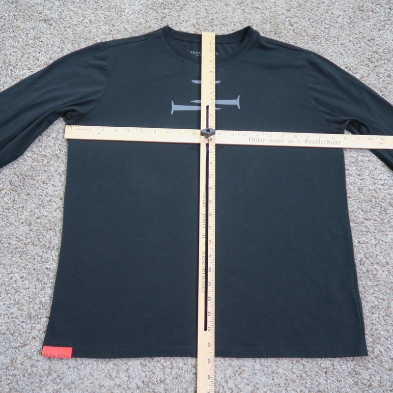 Three Nails Shirt Mens Medium Black Long Sleeve Christian Cross Logo Tee Stretch gallery