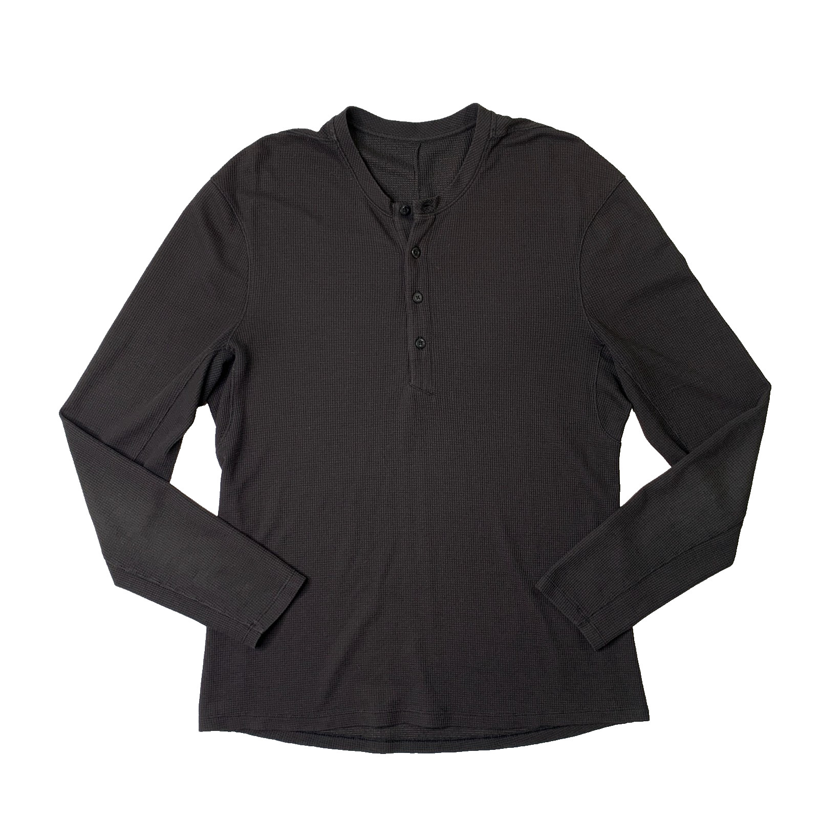 Lululemon Shirt Mens M Medium Black Waffle Knit Henley Long Sleeve Pullover gallery