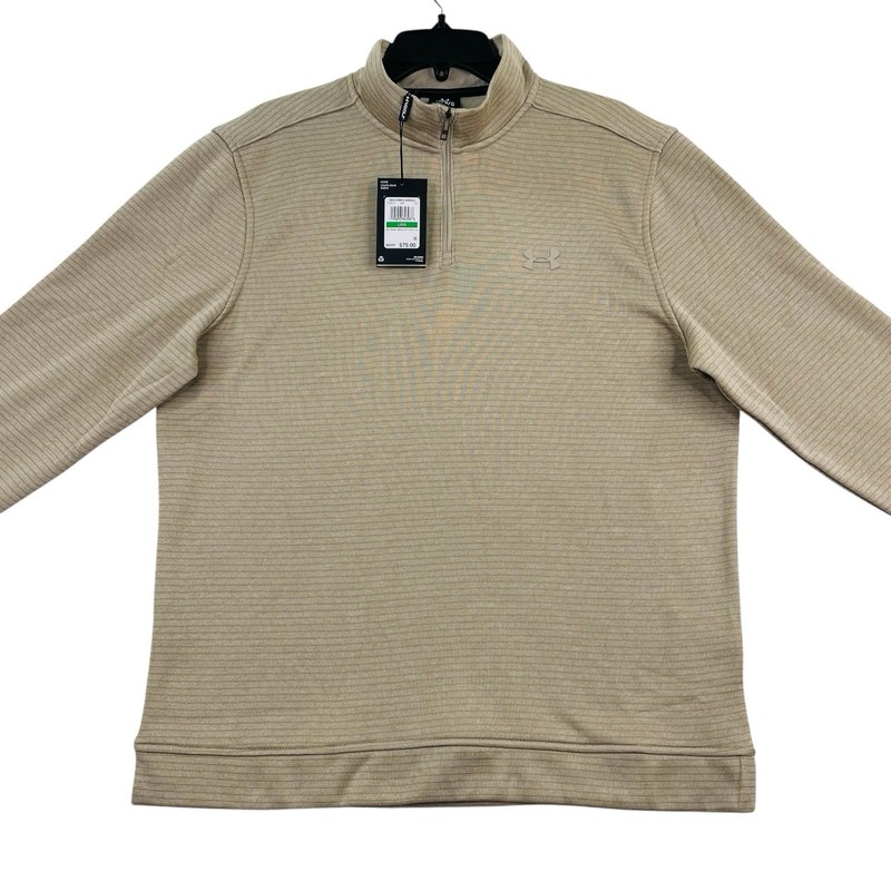 Under Armour Golf Storm 1/4 Zip Sweater Men Lg Tan Stripe Fleece 1373674-200 New gallery