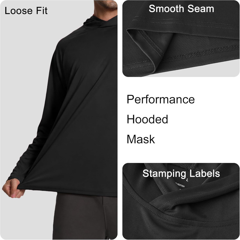Mens Fishing Hoodie UV Sun Protection Shirts UPF Rash Guard Long Sleeve Shirts H gallery