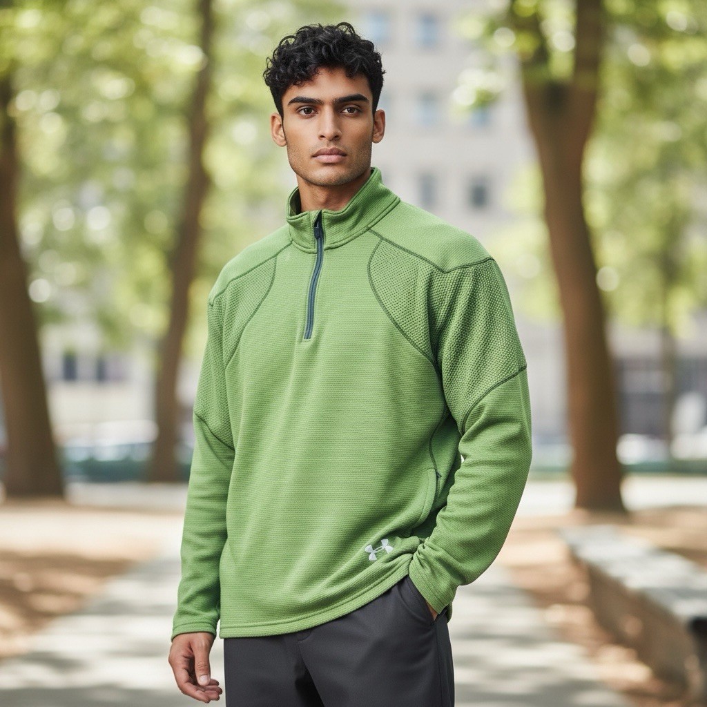 Under Armour 1/4 Zip Men's Large Loose Pullover Medium Weight Green All Season gallery