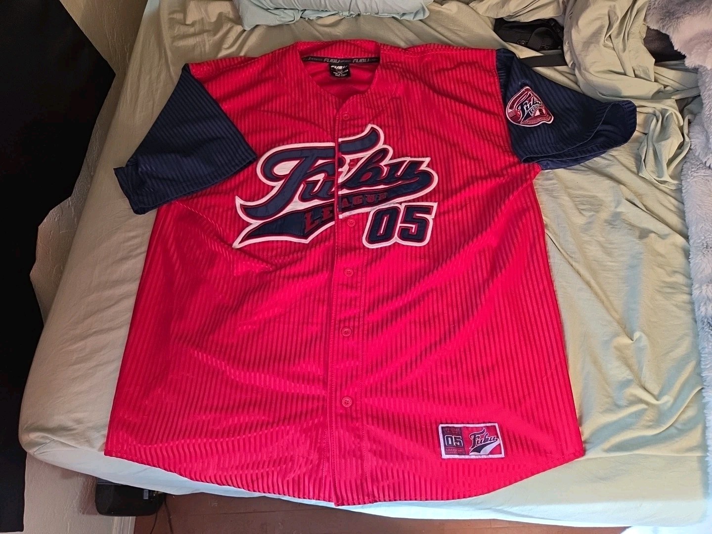 Vintage FUBU League 05 Button Baseball Jersey Shirt Men's Size 2XL Hip Hop Y2K gallery