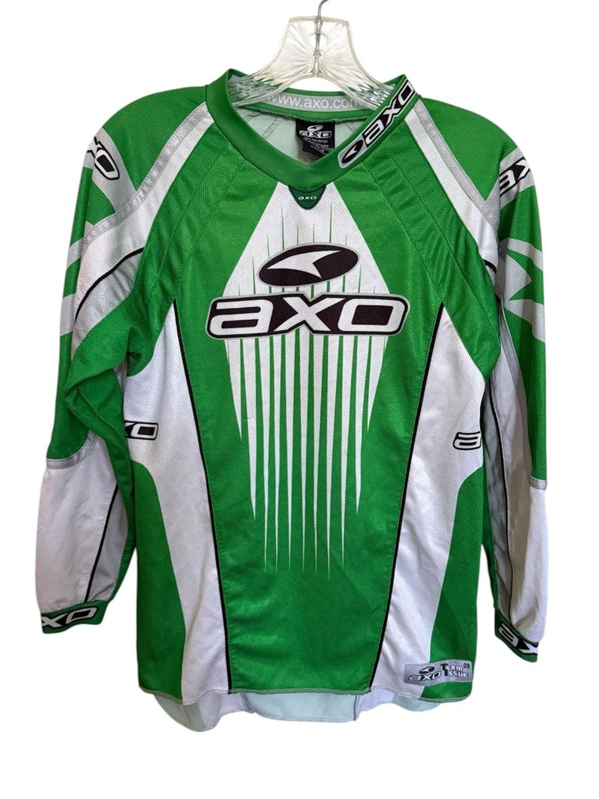 AXO Team Issue Motocross Jersey Green White Long Sleeve Racing MX Sz. Large Read gallery