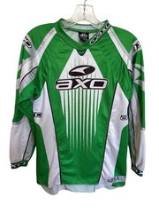 AXO Team Issue Motocross Jersey Green White Long Sleeve Racing MX Sz. Large Read