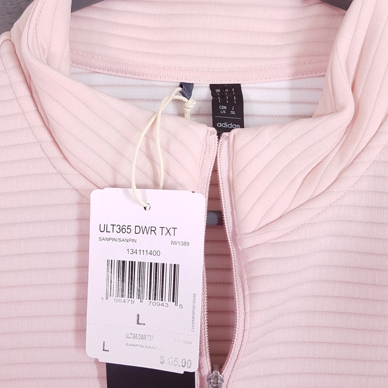 ADIDAS ULTIMATE365 DWR Textured 1/4 Zip Pullover Golf Sweater Mens LARGE Pink gallery