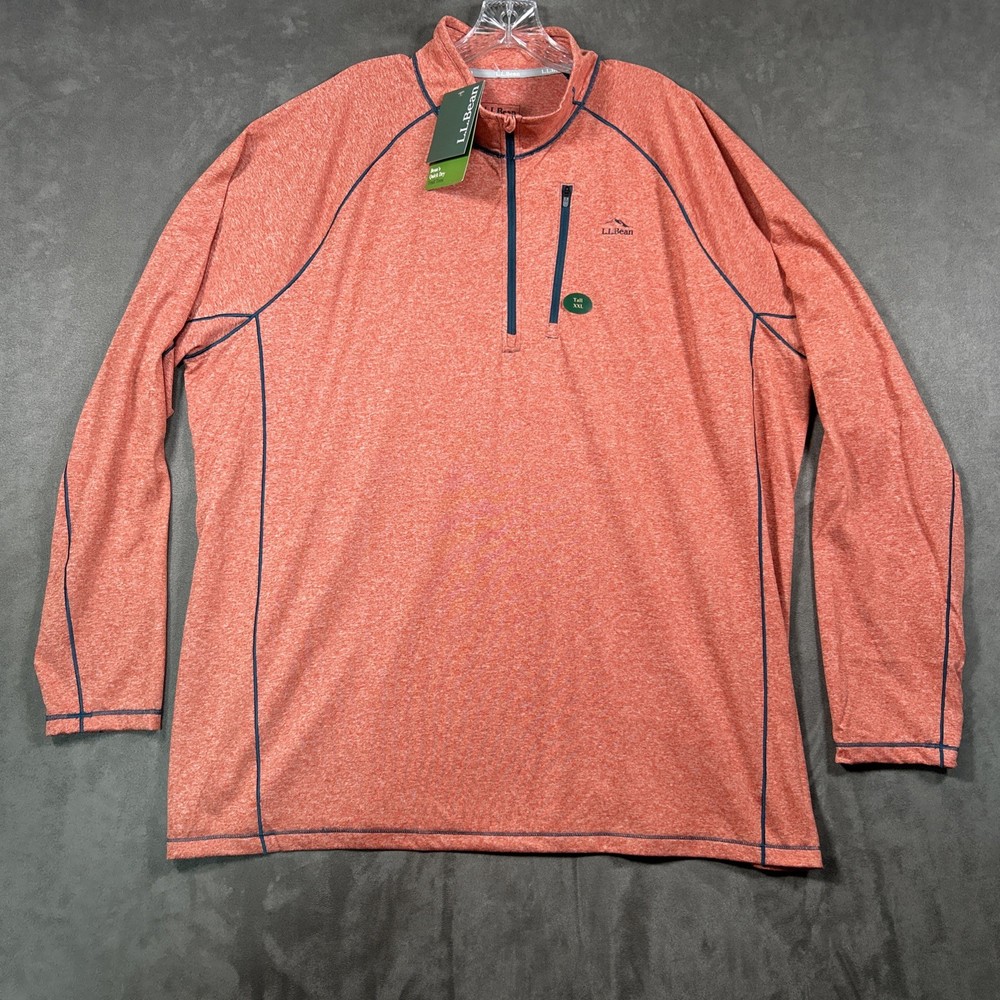 L.L.Bean Quick-Dry Trail 1/4 Zip Men XXL Tall Mahogany Heather Pullover NWT