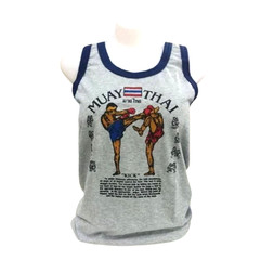 Muay Thai Tank Top # L Gray Cotton Muay Thai Print Design Unisex Soft Gift