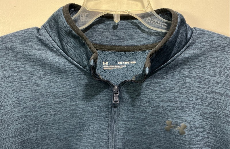 UNDER ARMOUR 1/4 Zip Pullover Mens 2XL Blue & Black Striped Loose Fit Lined UA gallery
