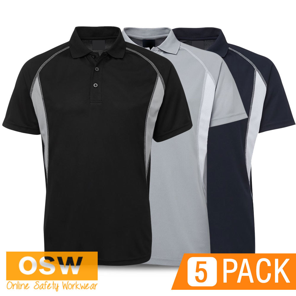 5 X MENS STYLISH INSERT POLYESTER BREATHABLE MESH VENT WORK UNIFORMS POLO SHIRTS