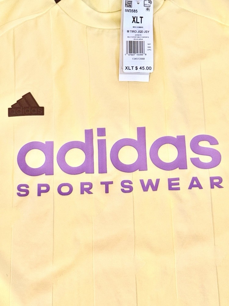 ADIDAS NWT TIRO JQD JSY JERSEY YELLOW Loose Fit Crew NECK, Men's XLT ￼ ￼