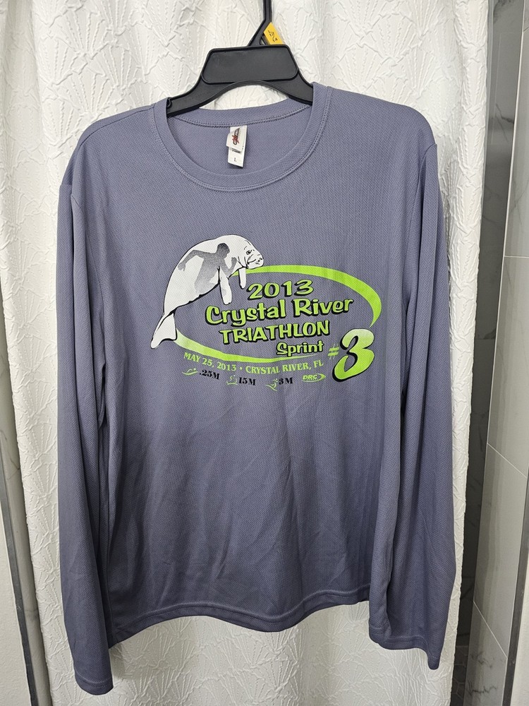 Men's Large Manatee Print "Crystal River Triathlon Series" LS Athletic Top