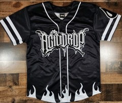 Acid Drop Baseball Jersey Mens Medium Black White Flames Pinup Girl Anime Drip