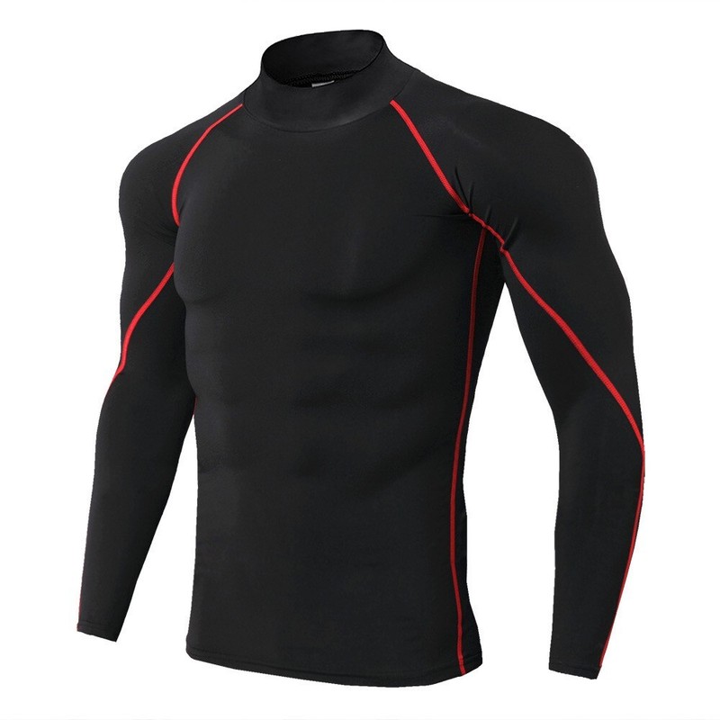 Men's High Neck Compression Shirts Workout Quick Dry Base Layer Tops T-Shirt gallery