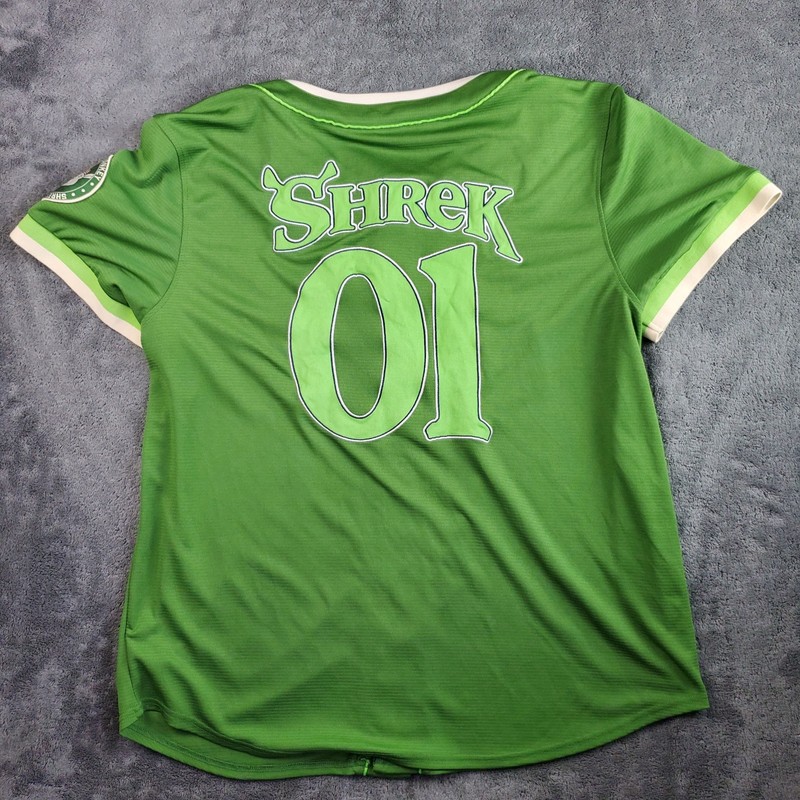 Dreamworks Shrek Jersey Mens 2XL Green Swamp #01 Baseball Button C Spot Donkey gallery