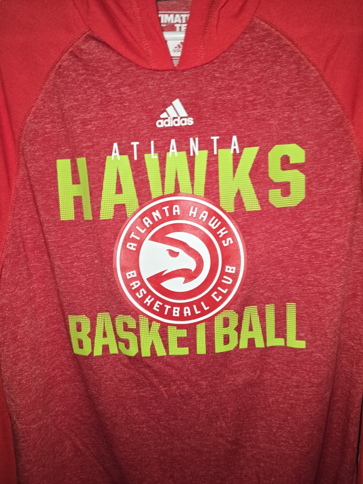 adidas Atlanta Hawks Ultimate Tee Hoodie Men's M Red Pullover Lightweight gallery