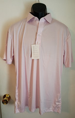 NEW Mens Collars & Co. Sz Large Pink/White Geo. Dress Collar Stretch Polo Shirt