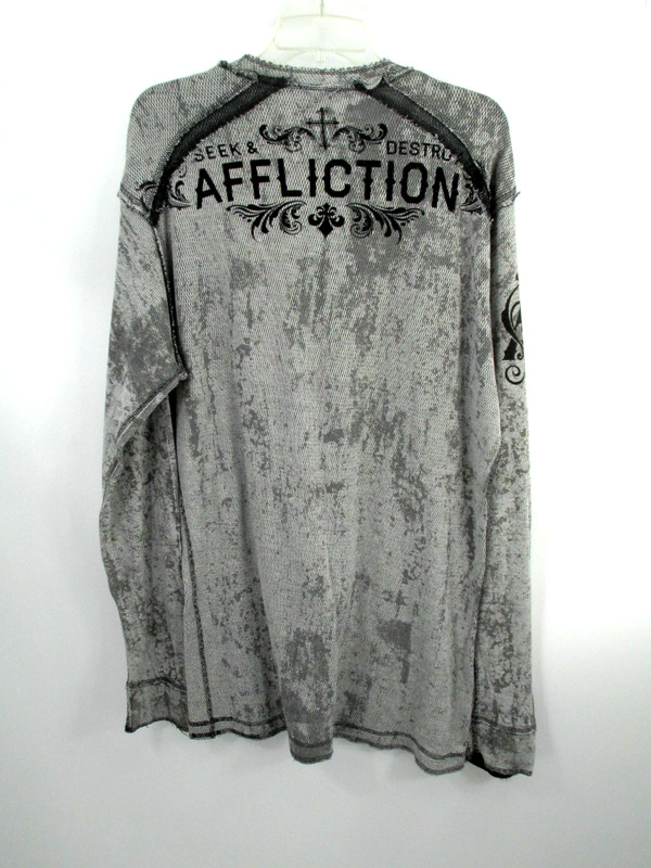 AFFLICTION Pullover Thermal Shirt Men XL Gray Black Double Sided Seek & Destroy gallery