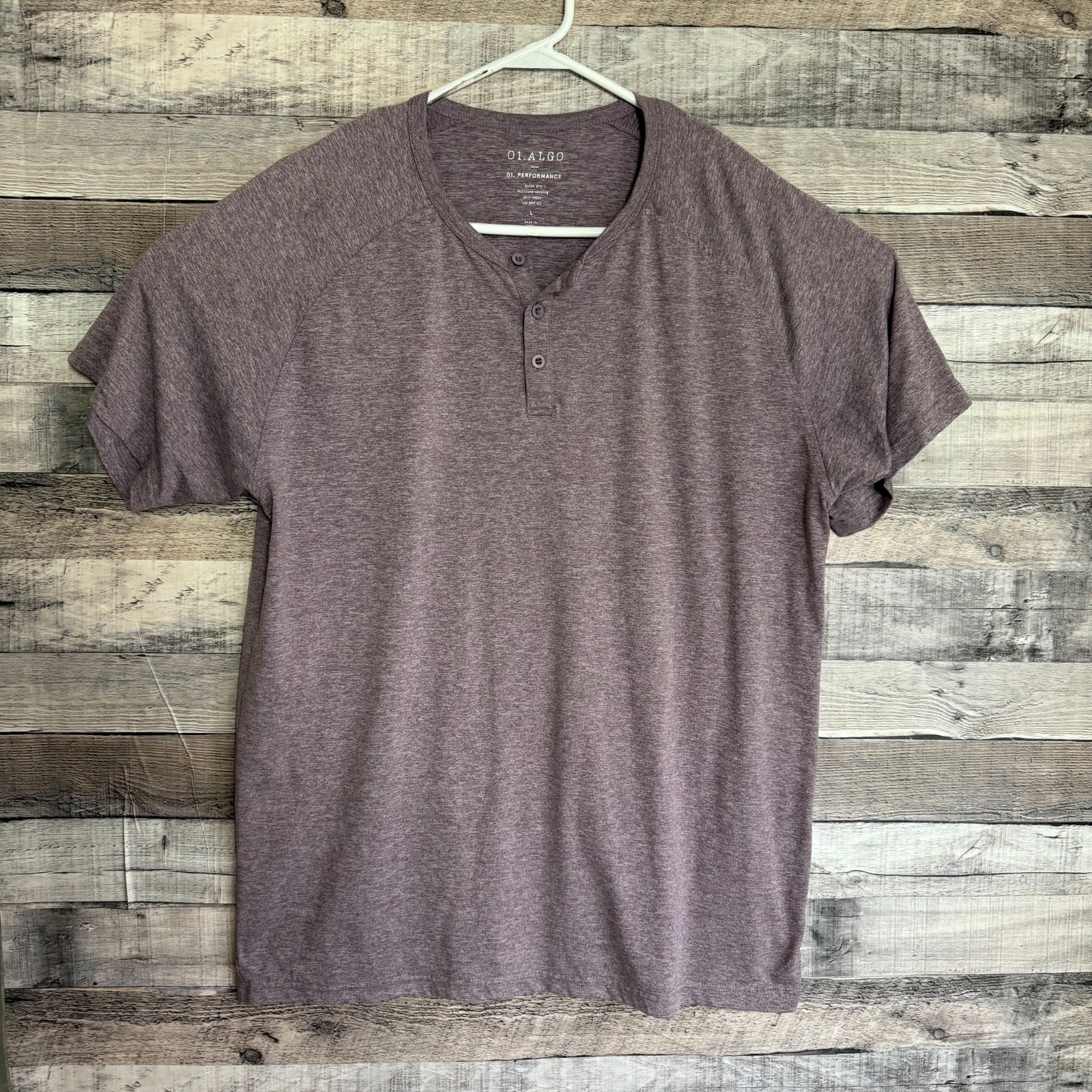 01. Algo Mens Performance Henley Shirt Large Purple Stretch Classic Preppy gallery
