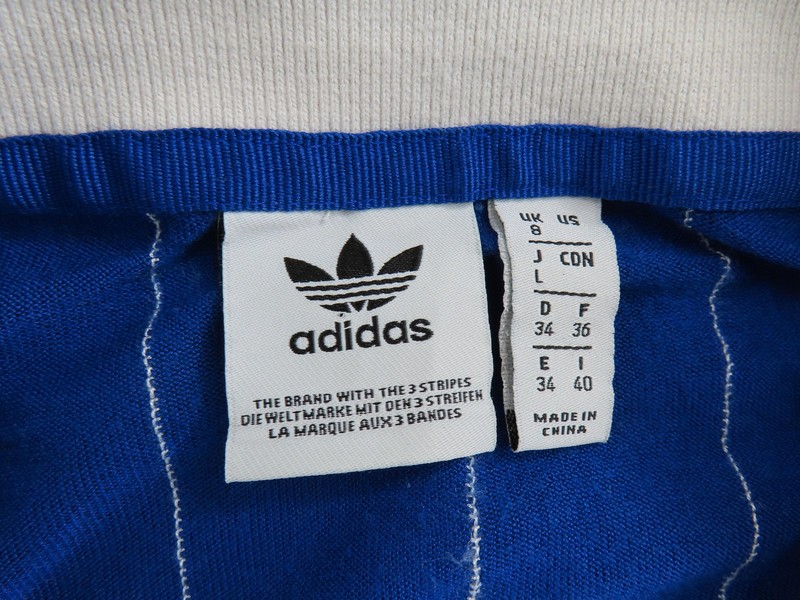 Adidas Polo Shirt Mens Large Blue Striped Acrylic Soccer Jersey Trefoil Patch gallery