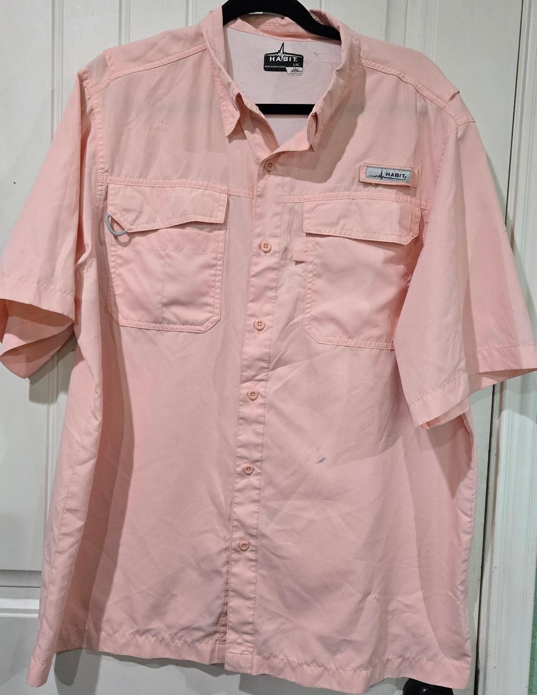 Habit Shirt Mens LARGE Pink/Peach Solar-Factor UPF 40 Performance Fishing/FLAW gallery