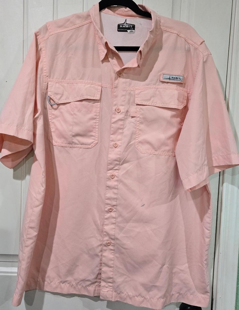 Habit Shirt Mens LARGE Pink/Peach Solar-Factor UPF 40 Performance Fishing/FLAW