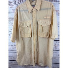 Mens VTG Penn Reels Yellow Short Sleeve Button Up Shirt Fishing Gear Vented XXL