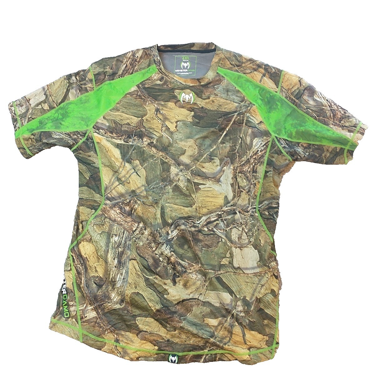 Monster Camo Mens 2XL Performance T-Shirt Real Tree Camouflage Neon Green Mesh gallery