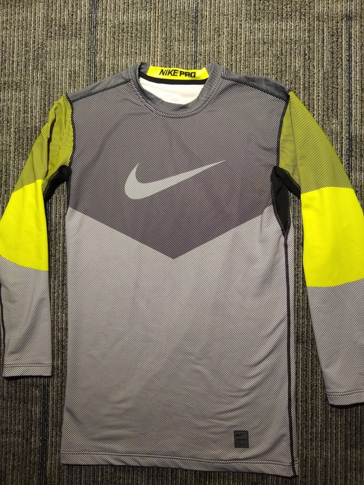 NIKE Men's Pro Hyperwarm Dri-Fit Long Sleeve Compression Shirt Neon Large Top